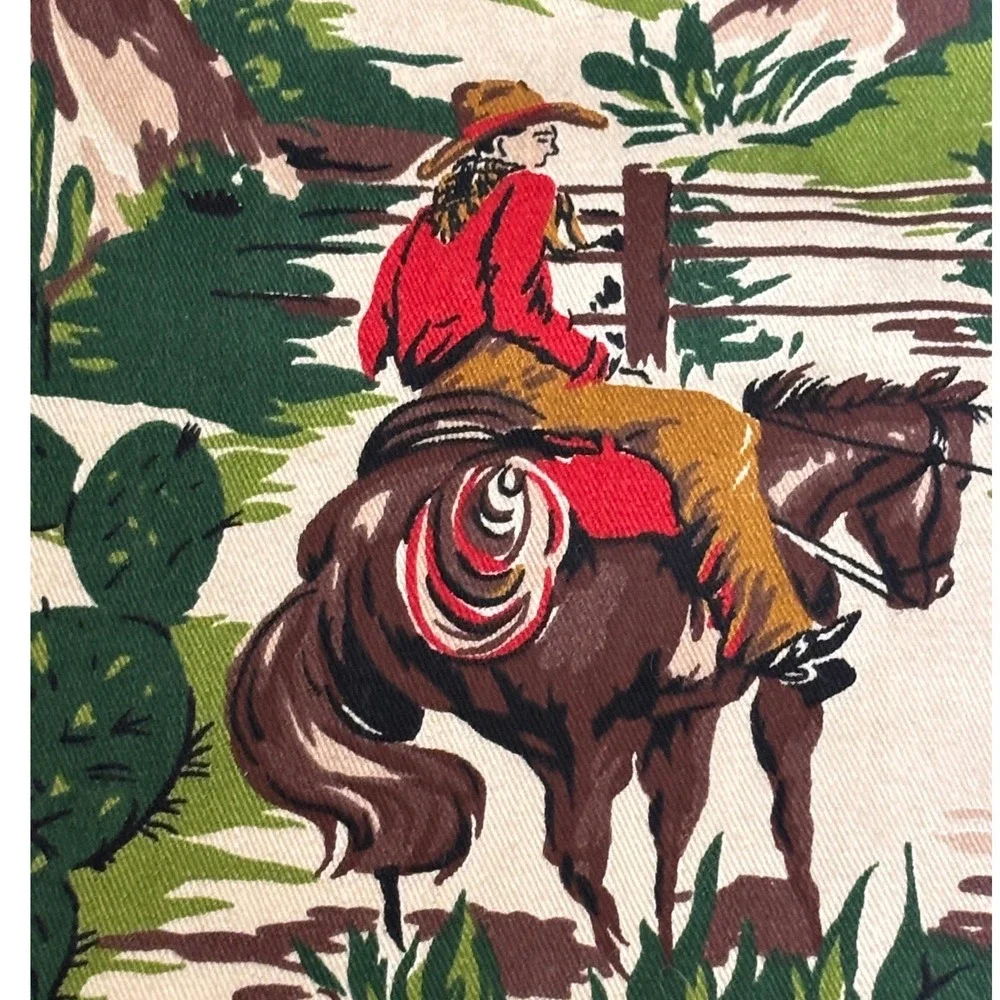 Vintage 80s Esprit Cowboy Rodeo Cactus Canvas Tote Shoulder Bag Western Boho